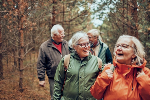 Seniors hiking through the forest